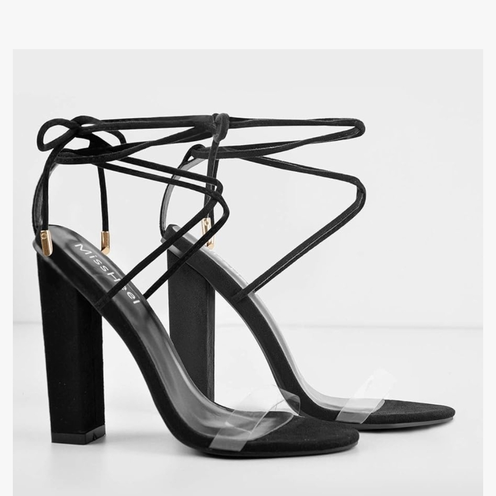 MissHeel Open Toe Black Strappy Heels